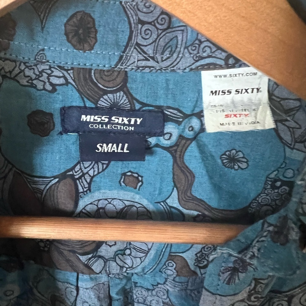 MISS SIXTY Retro Floral Button Front Dress – 100% Cotton -Blue & Brown - S View 5